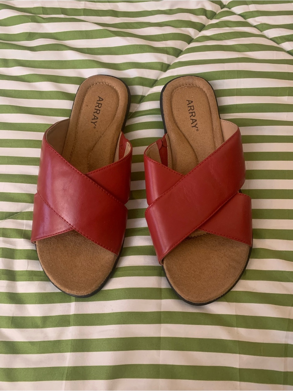 Array Red Crisscross Slide Mules